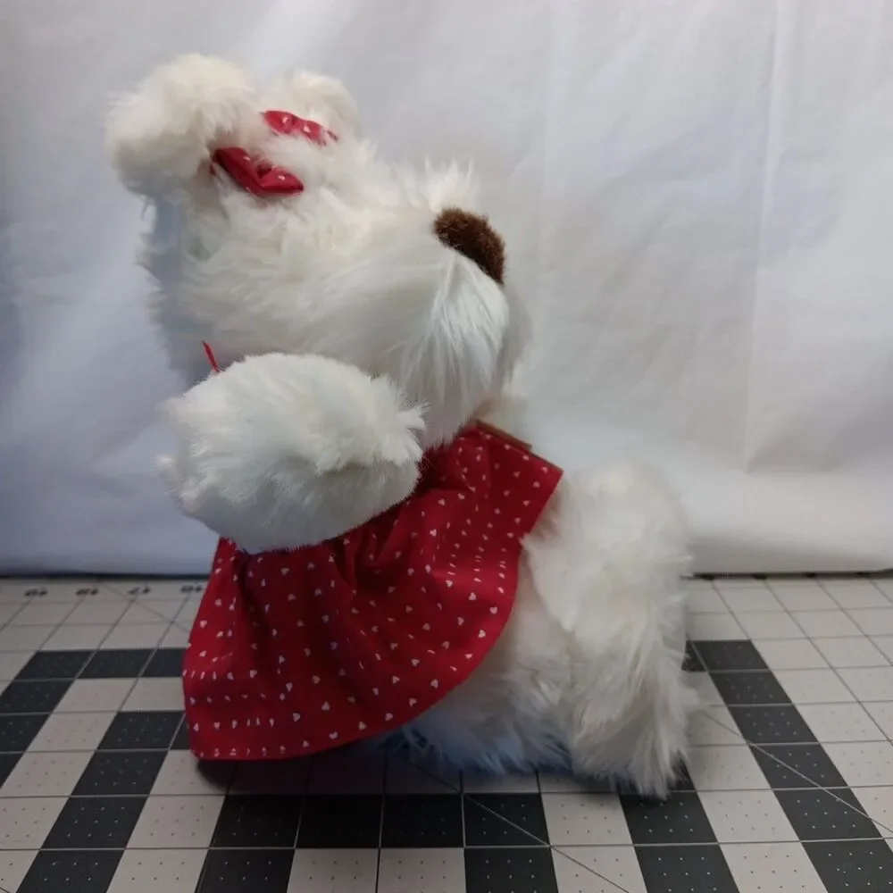 Commonwealth White Puppy Dog Red Hearts Dress and Bow Valentine's Day Plush